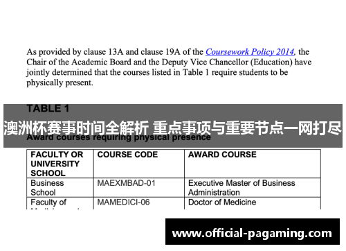 澳洲杯赛事时间全解析 重点事项与重要节点一网打尽